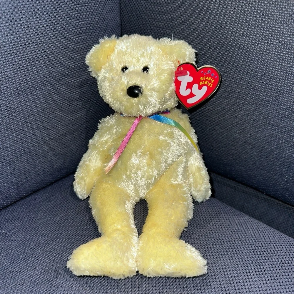 Ty Beanie Babies Sherbet Bear, Yellow Rainbow, 6 inch